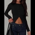 thumbnail image 4 of Suéter Corto Informal de Larga con Cuello Halter, Botones y Abertura Frontal para Mujer Negro S, 4 of 7