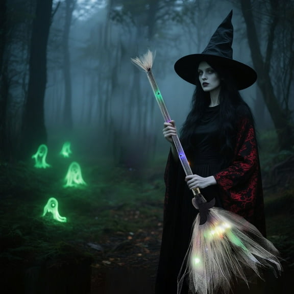 Dolls & Accessories Halloween Witch with LED Light Witch Broomsticks Props for Parties and Kids Halloween Celebrations