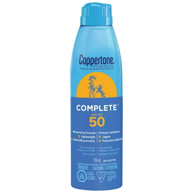 Coppertone Complete SPF 50 Sunscreen Spray, Lightweight and Moisturizing Spray Sunscreen, 156g
