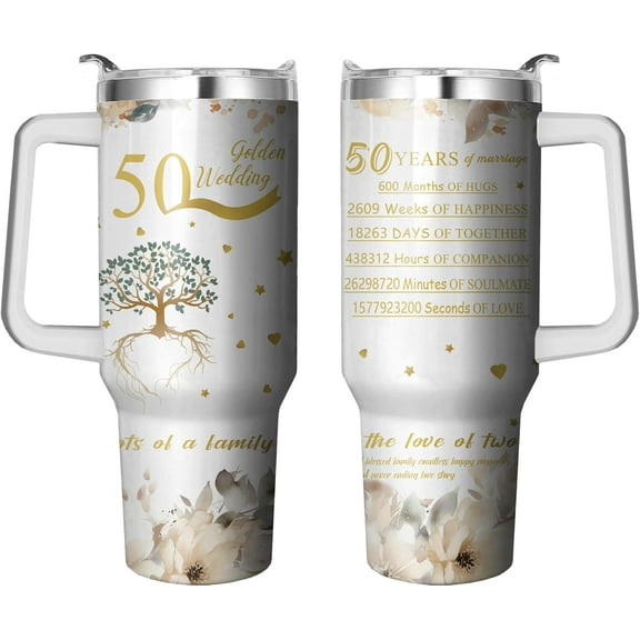 Happy 50th Anniversary Wedding Gifts 40 Oz Tumbler for Men Women, Best 50 Year Anniversary Wedding Gifts for Couple Stainless Steel Cup, 50th Anniversary Marriage Gift for Parents Wife Husband