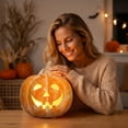 thumbnail image 4 of LOWLHOME Classic Smiling Face Pumpkin Lights, Halloween LED Light Up Pumpkin Decor, Holiday Party & Seasonal Accent, Yellow, 1 Count, 7.6*7.2 in, 4 of 5