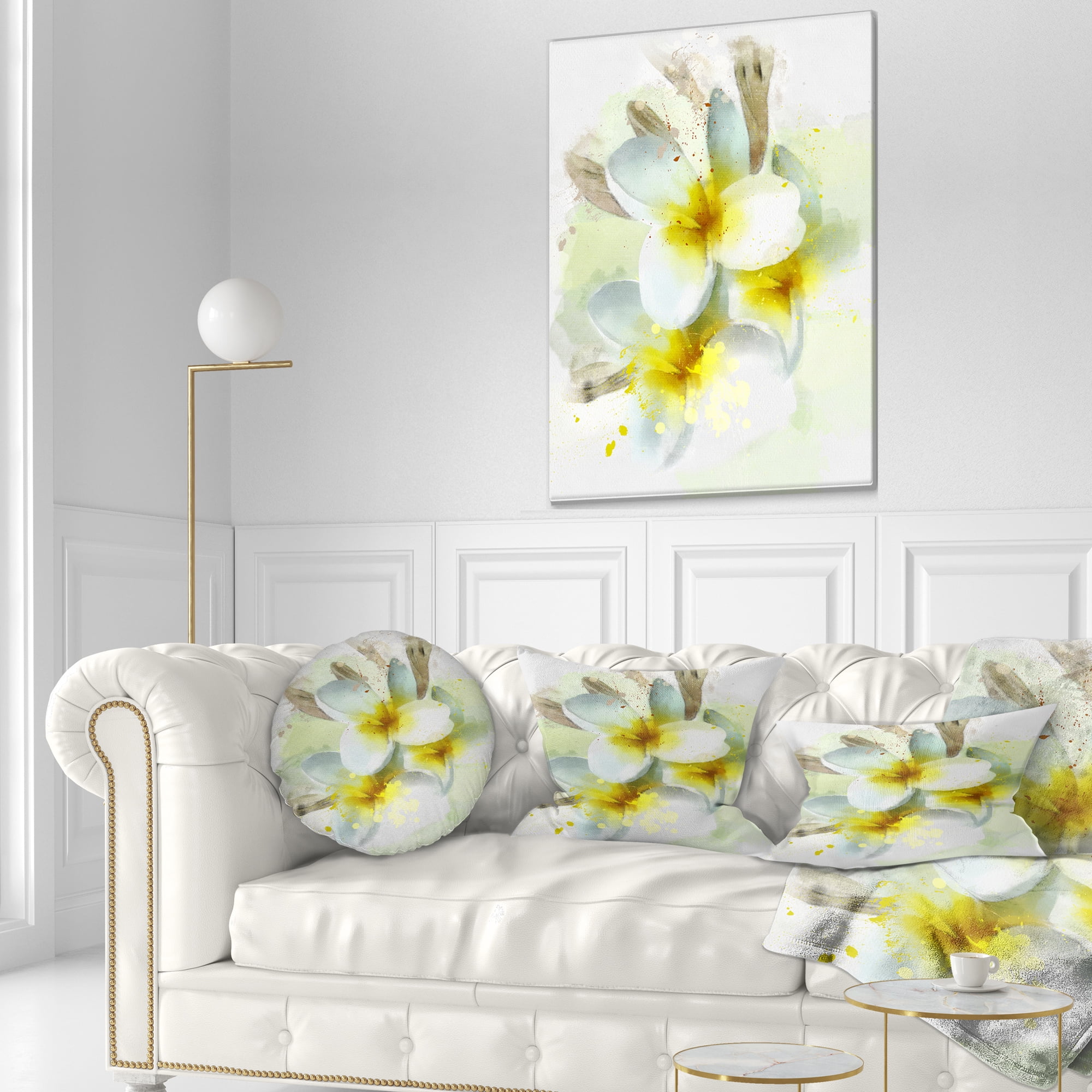 Designart Frangipani Flowers Watercolor - Floral Throw Pillow - 12x20