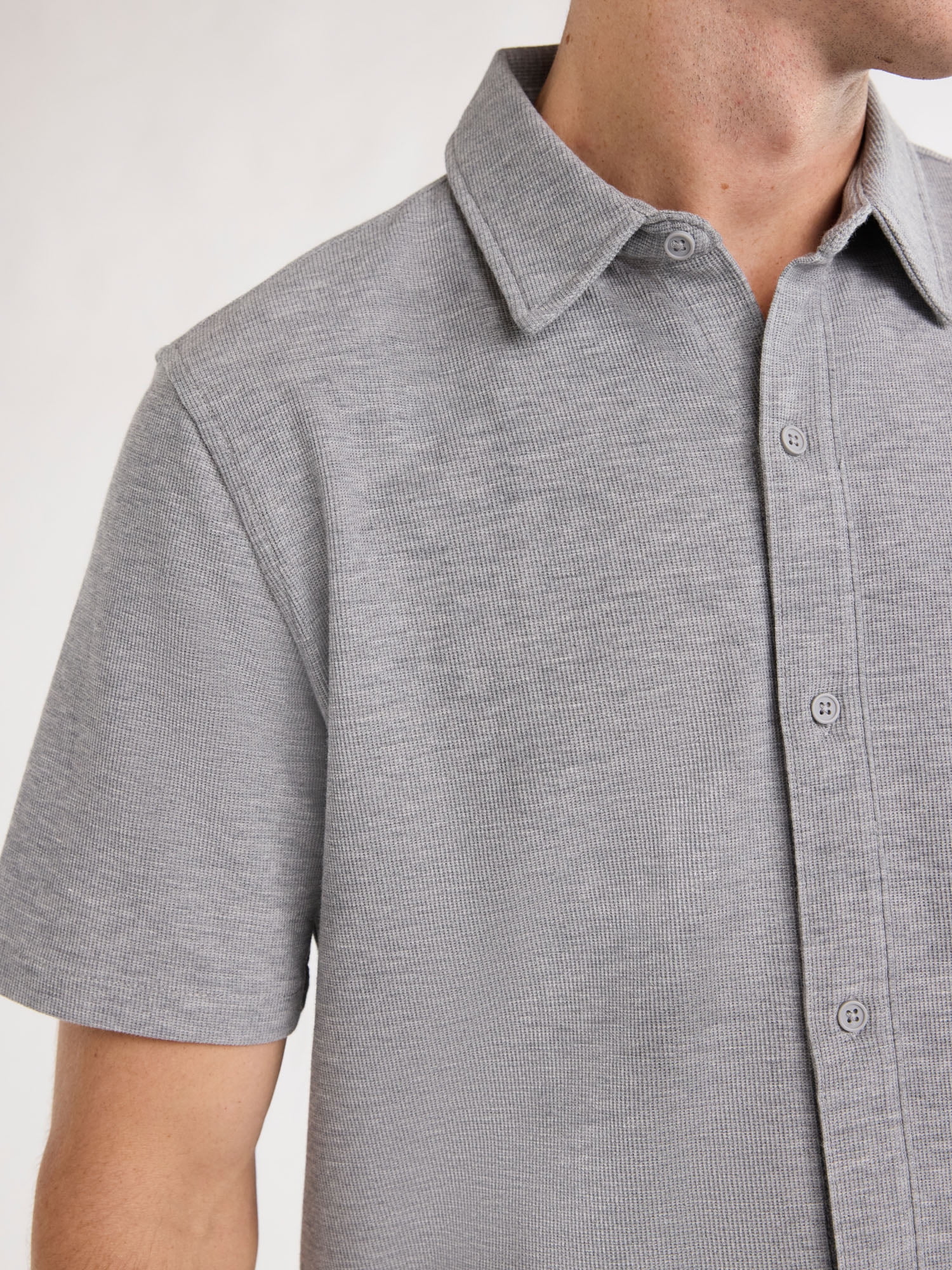 Free Assembly Men's Waffle Knit Button-Up Shirt with Short Sleeves, Sizes XS-3XL