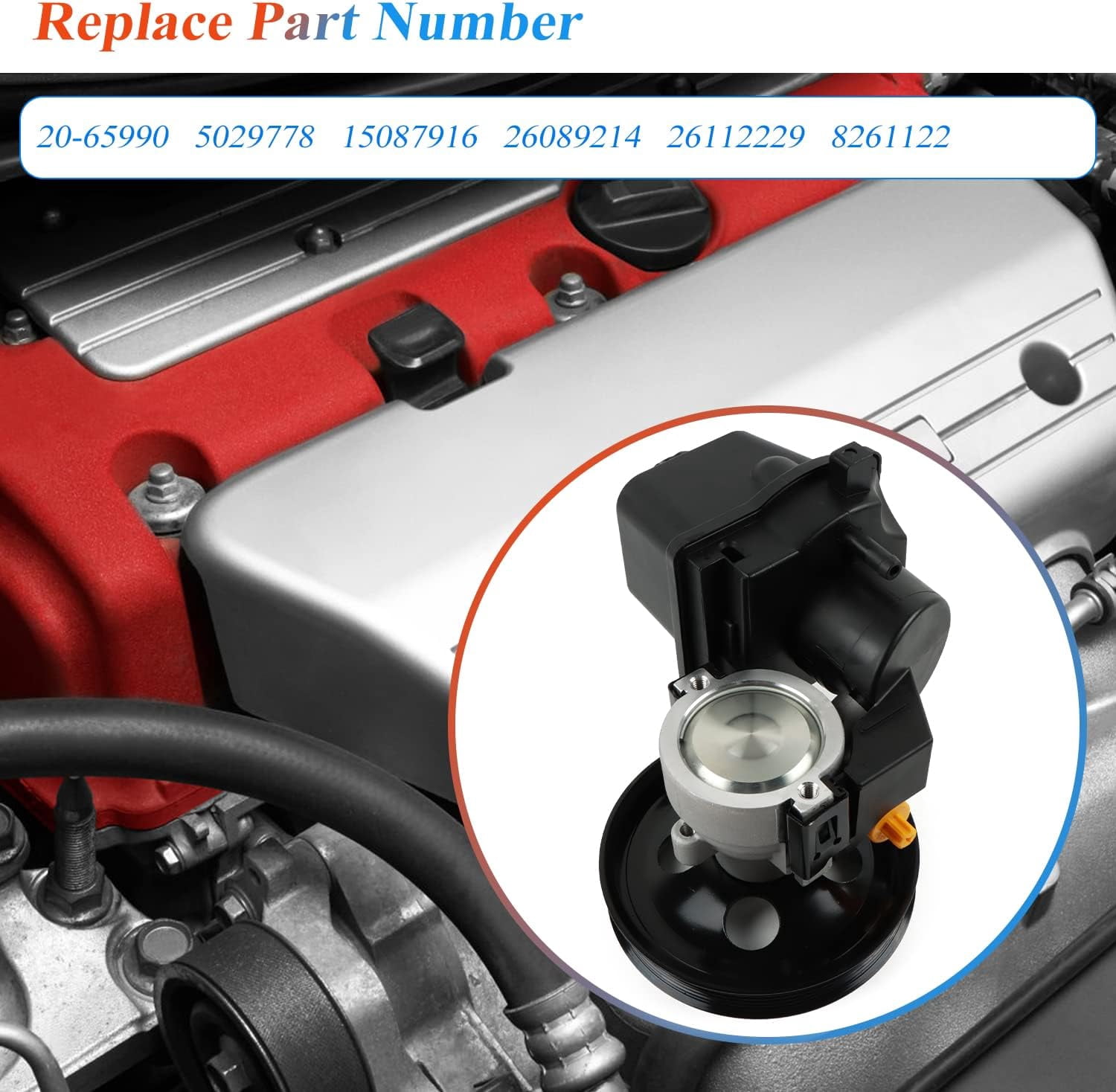 PANGOLIN Power Steering Pump with Pulley & Reservoir 20-65990 5029778 Fits for 2004-2007 Rainier I6 4.2L, 2002-2009 Trailblazer/Envoy I6 4.2L, 2005-2009 Saab 9-7x Petrol Sport Utility