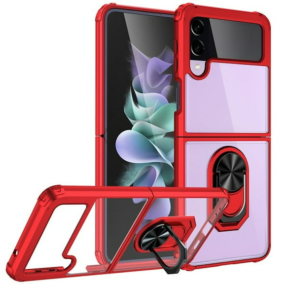 Perfectly Clear Air Hybrid Case with Ring Holder for Samsung Galaxy Z Flip 4 - Red