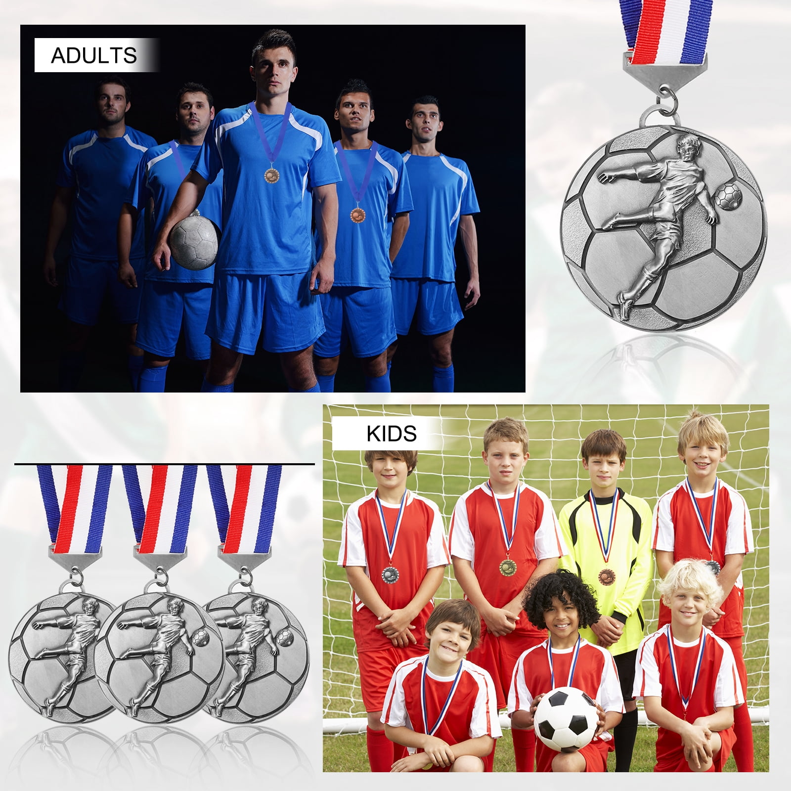 Uxcell Football Events Award Medals with Ribbons, Winner Medals Prizes for Competitions Sports Party Silver