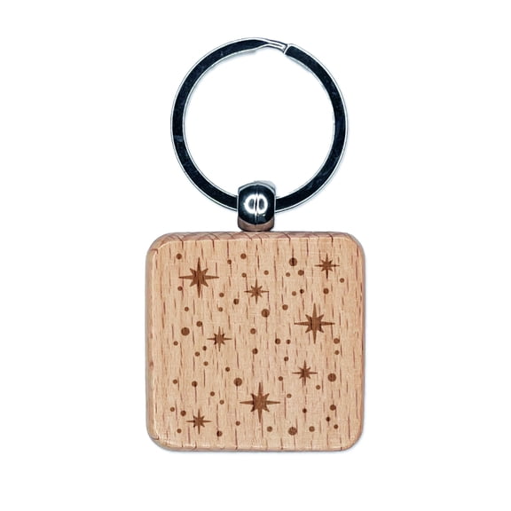 Shining Stars Outer Space Square Keychain Charm Tag - Engraved Wood