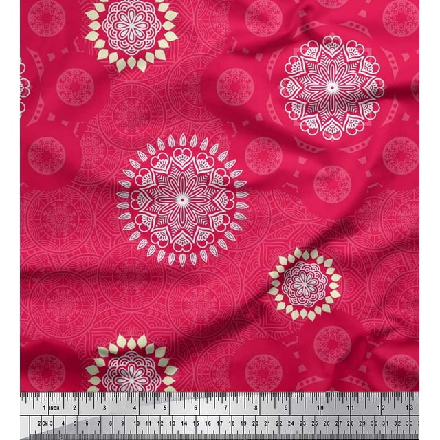 Soimoi Moss Georgette Fabric Mandala Ethnic Print Sewing Fabric Yard 42 Inch Wide