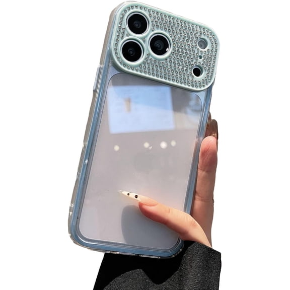 Bling Glitter Diamond Camera Protect Clear Phone Case for iPhone (Blue,iPhone 15 Pro)