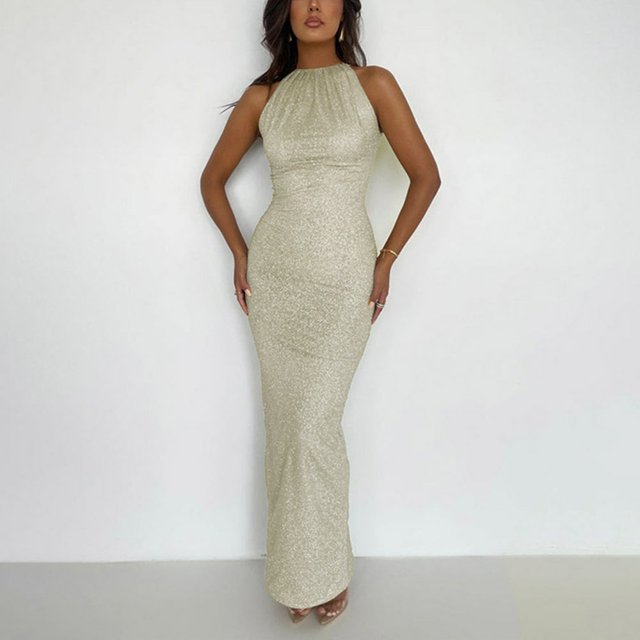 CAICJ98 Grande Taille Robes Femmes Sans Manches V Cou Split Soirée Longue Robe Argent L