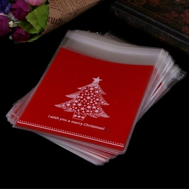 100pcs Christmas Tree Snowman Santa Claus Plastic Bag Bag Biscuits Snacks Biscuits Cookie Party Wedding Gift Packaging Pouch