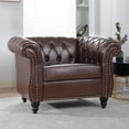 thumbnail image 2 of Chesterfield Sofa Leather,PU Leather Rolled Arm Chesterfield Single Sofa,Mid Century Upholstered Sofa Couch with Rolled Arms and Nailhead Trim Decoration for Living Room Bedroom Office,Dark Brown, 2 of 7
