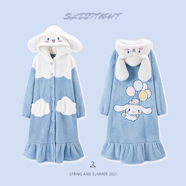Sanrio Kuromi My Melody-Pijama de dibujos animados para niña, conjunto de ropa de invierno de felpa Extra gruesa de lana de Coral para el hogar, camisón