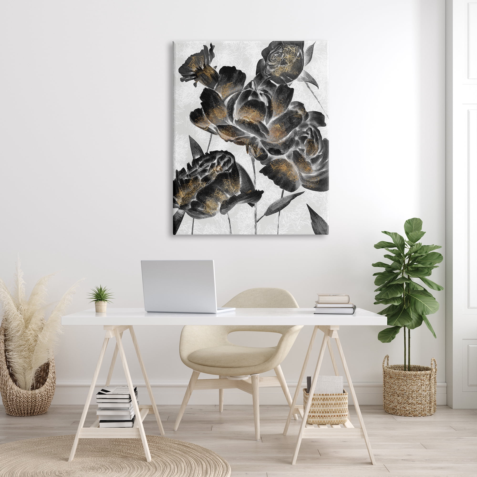 Stupell Industries Blooming Black Roses Dusty Gold Pollen Detail, 36 x 48, Designed by Ziwei Li