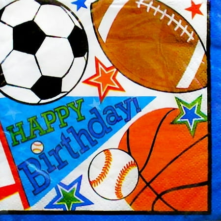 Amscan Sports Party Beverage napkins, 5" x 5", Multicolor
