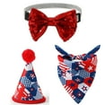 thumbnail image 5 of Nebwoak 4th of July Pet Costume Set with Hat, Sequined Bow Tie & Bandana - Patriotic Dog and Cat Outfit for Independence Day Celebrations, Red White Blue, 5 of 6