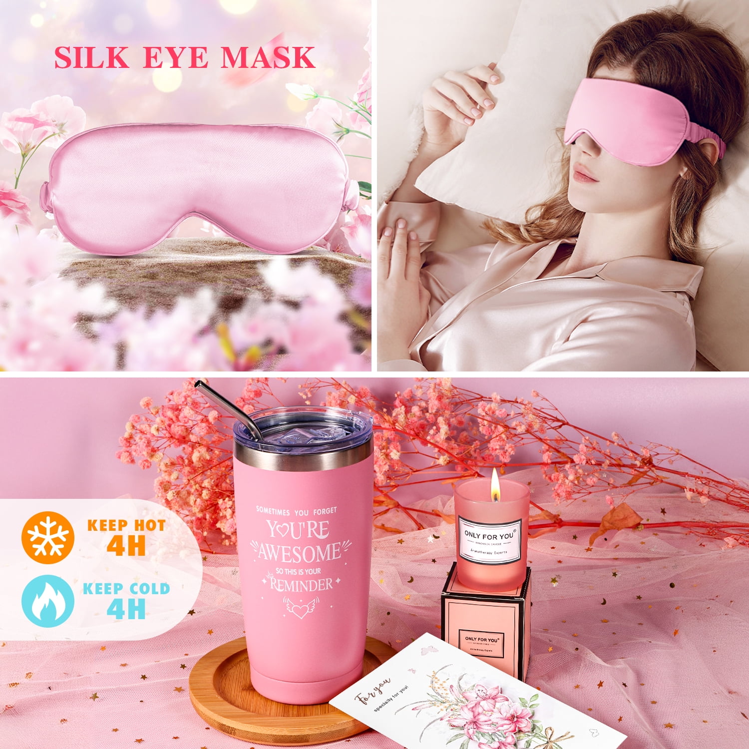 Aofmee Gift Baskets for Women, 8 Pcs Spa Rose Bath Care Set, Holiday & Graduation Gifts, Birthday Gift for Women, Pink