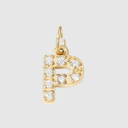 1pc Stainless Steel Cubic Zirconia Pendants with Jump Rings Real 14K Gold Plated Long-Lasting Plated Letter P 8mm