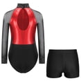 thumbnail image 2 of Alvivi Kids Girls Gymnastics Leotard with Shorts Set Mesh Patchwork Long Sleeve Ballet Dance Wear Red&Black 12, 2 of 7