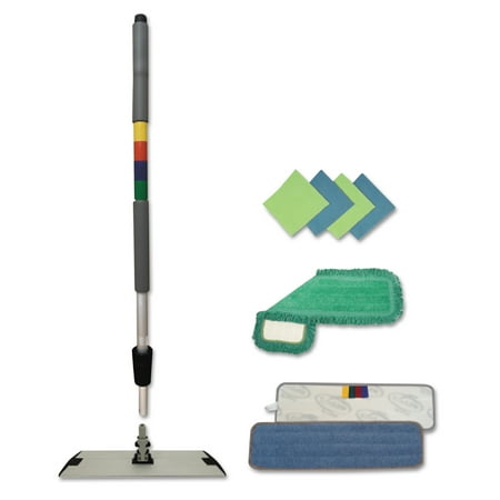 Boardwalk Microfiber Mopping Kit, 18" Mop Head, 35-60"Handle, Blue/Green/Gray -BWKMFKIT