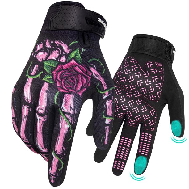 Guantes de moto RIGWARL para mujer con pantalla táctil Pink Skeleton