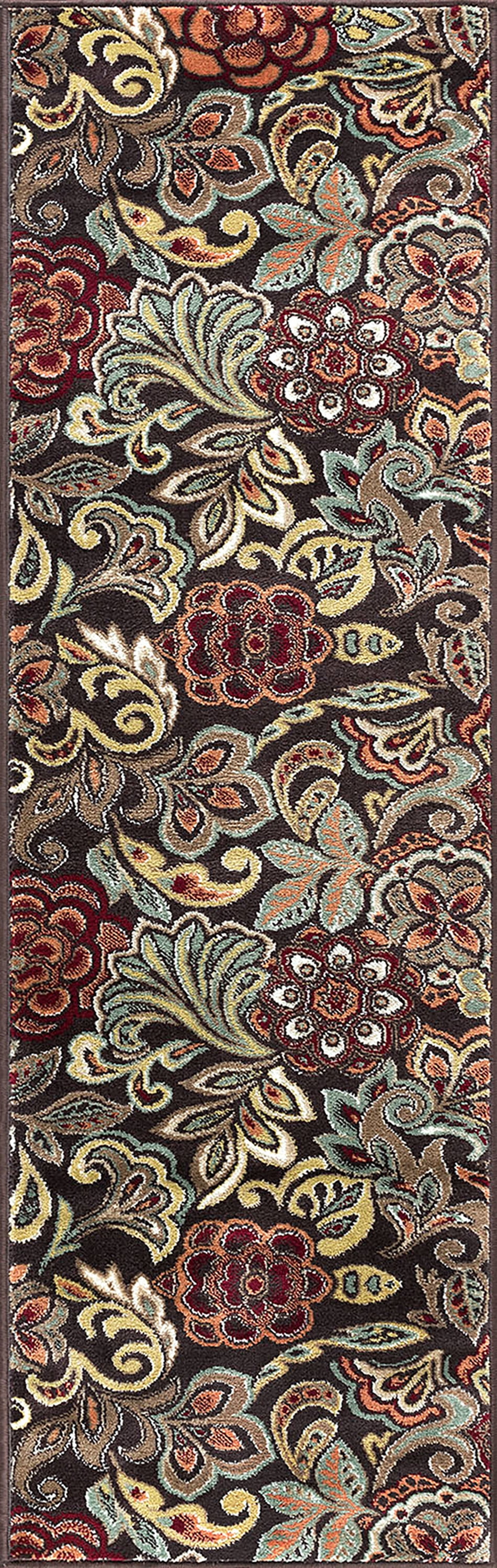 Deco Transitional 2' x 10' Brown and Red Polypropylene Indoor Area Rug
