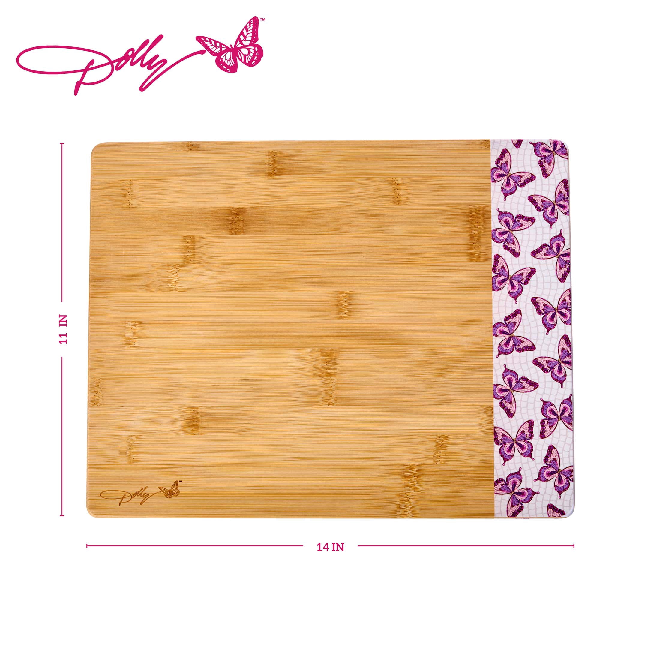 Dolly Parton Bamboo 11" x 14" Reversible Cutting Board with Pink Butterfly Print