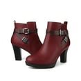 thumbnail image 6 of BLISSFUL STEP Platform Block Heel Buckle Ankle Boots for Women Burgundy 9.5, 6 of 8