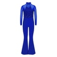 thumbnail image 4 of CHICTRY Kids Girls Sequins Bell-Bottoms Jumpsuit Full Body Unitard Mesh Splice Jazz Dance Bodysuit Disco Party Rompers Blue 6, 4 of 7
