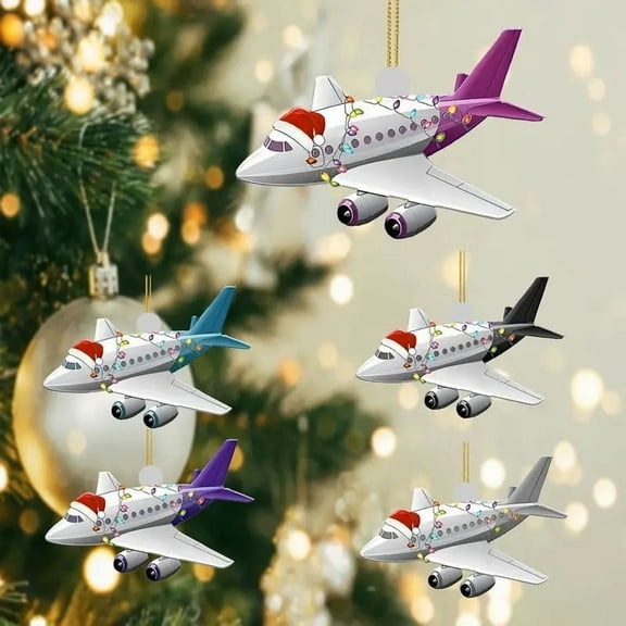 Usloyux Under $5 Aircraft Christmas Ornament, Acrylic Plane Themed Tree Pendant, Aviation Lover Seasonal Decor, Christmas Tree Hanging Airplane Decoration for Enthusiasts