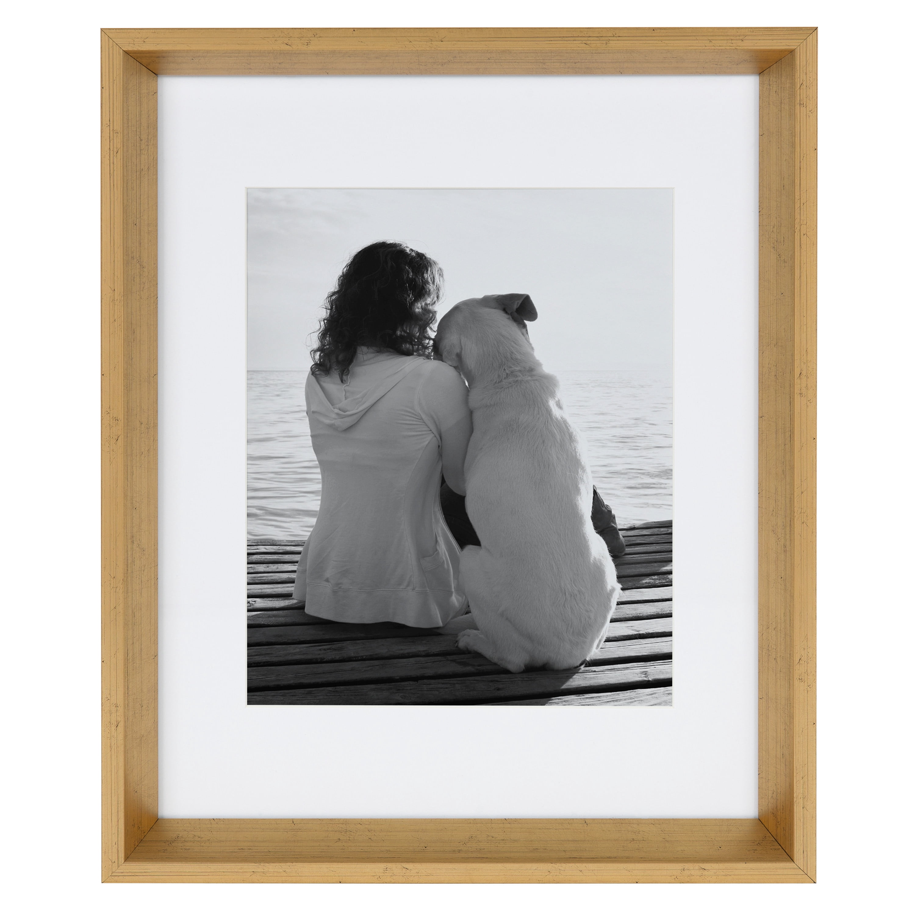 Kate and Laurel Calter Modern Wall Picture Frame Set, Gold 11x14 Matted to 8x10 , Pack of 4