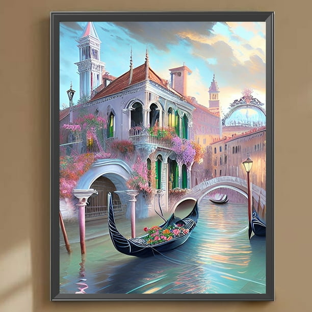 Cuadros Decorativos 5D bricolaje redondo completo taladro diamante pintura pequeña ciudad barco decoración del hogar Wdftyju de costura negro 4 estilos