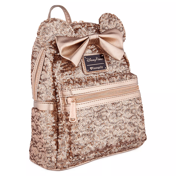 Loungefly Disney Parks Minnie Mouse Sequined Mini Backpack – Rose Gold