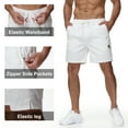 thumbnail image 3 of Mens Casual Shorts Cotton Drawstring Summer Beach Stretch Twill Chino Golf Shorts Whit Zipper Pockets White 36, 3 of 6