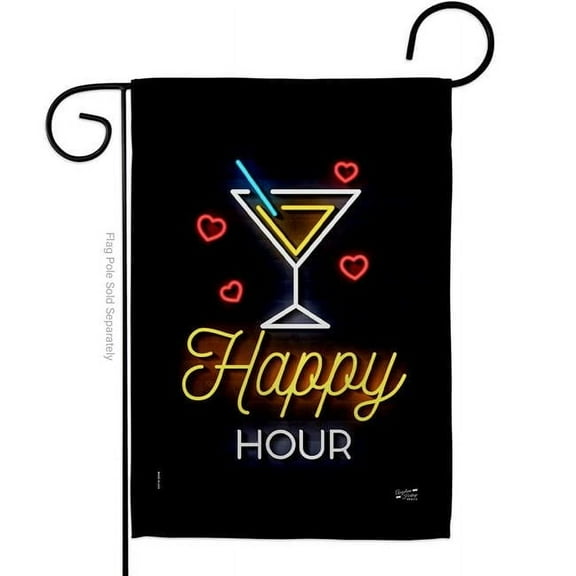 Angeleno Heritage G135481-BO Neon Happy Hour Beverages 13 x 18.5 in. Double-Sided Decorative Vertical Garden Flags for House Decoration Banner Yard Gift
