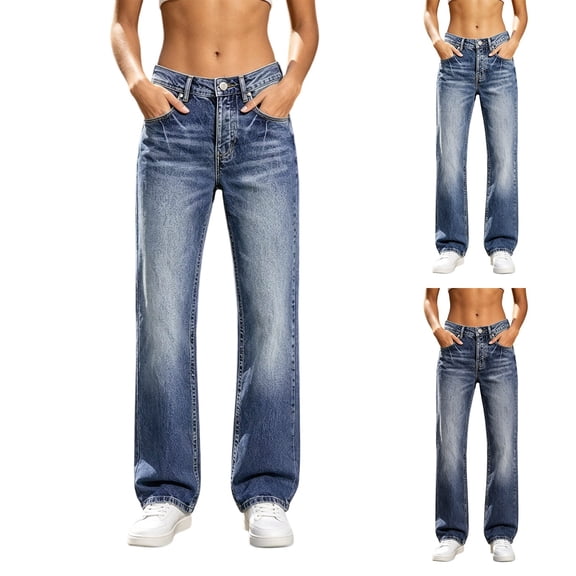 ThriftyPlait Women's High Waisted Jeans Classic Wide Leg Loose Fit Denim Pants Straight Breathable Baggy Trousers Casual Daily Streetwear Bottoms