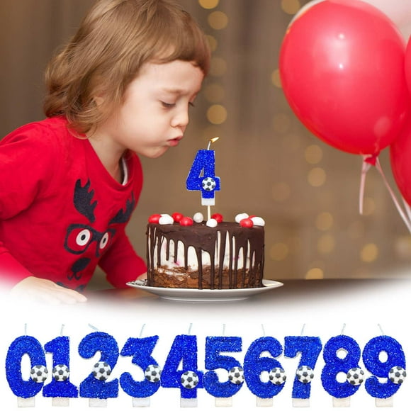 Soccer Birthday Candle | Number 9 Cake Topper with Blue Glitter & Soccer Ball Design | Wax Candles for Cupcake & Cake Decorations | Adult & Kids Party Supplies