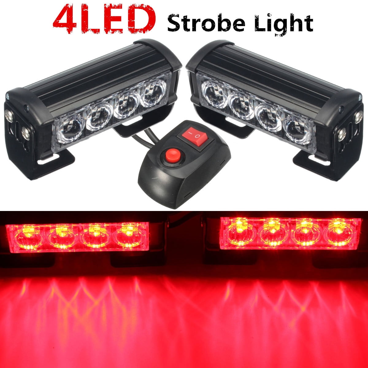 2x Red/Blue12V LED Warning Light Strobe Flash Flashing Hazard Grille