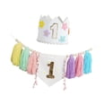 thumbnail image 1 of Decoraciones para fiesta de primer cumpleaños: pancarta de trona y fondo fotográfico con sombrero de corona Estilo C, 1 of 9