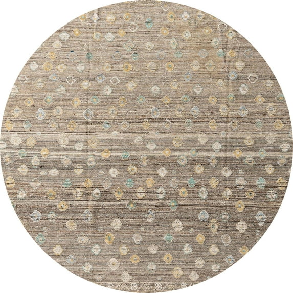 Ahgly Company Machine Washable Indoor Round Abstract Dark Almond Brown Area Rugs, 7' Round