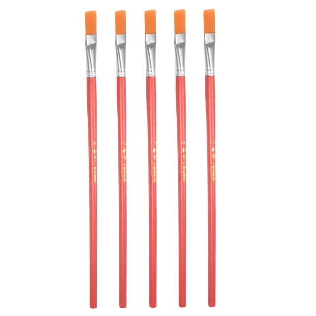 Pintura Pinceles Plano Borde 0.39" Ancho 0.12" Grueso Nylon Cerdas con Madera Mango para Pintura Aplicación Adhesivo 5 Piezas