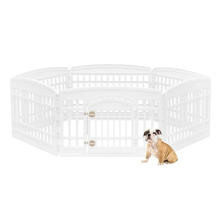 IRIS 24-inch 6 Panel Exercise Pet Playpen with Door  White