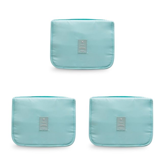 Bewildely Bolsa de aseo colgante, tela Oxford multicapa, impermeable, portátil, suministros de cosmético, organizador, bolsas de almacenamiento Azul 3Conjunto