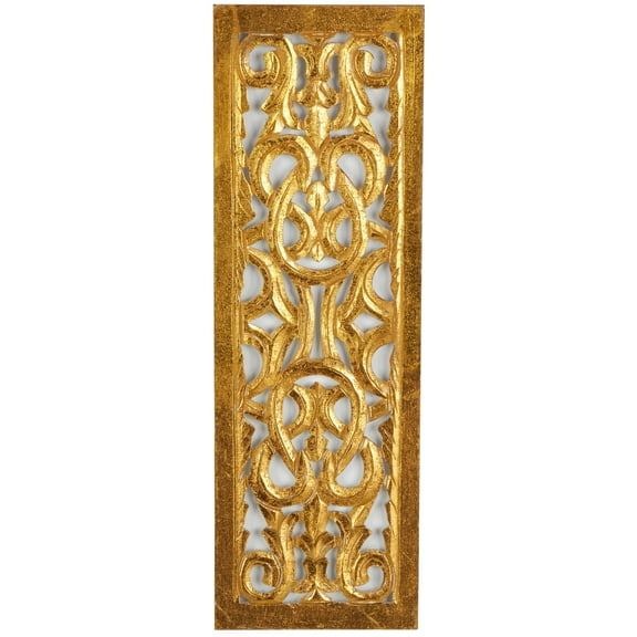 DecMode Gold Wooden Handmade Intricately Carved Arabesque Scroll Wall Decor