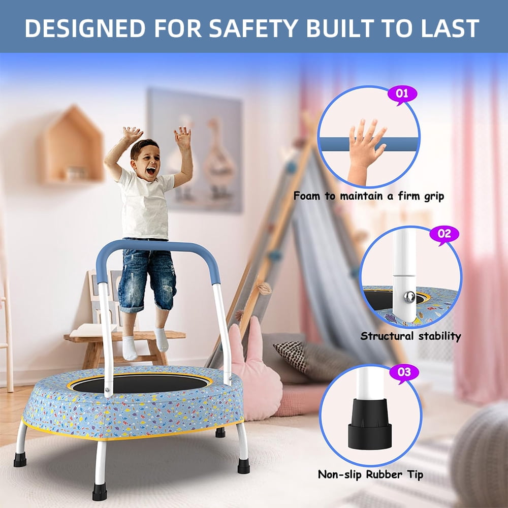 MIDODO Trampoline for Kids, 27.5 in Toddler Trampoline with Foam Handle for Indoor and Outdoor Use, Foldable Mini Trampoline for Fun Play & Exercise