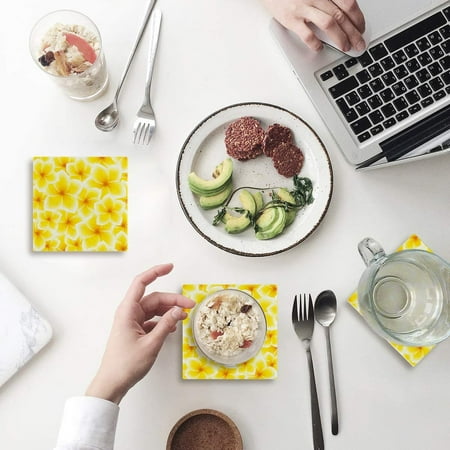 

ZHANZZK Plumeria Yellow Set of 4 Coaster for Drinks Absorbent Ceramic Stone Coasters Cup Mat with Cork Base for Home Kitchen Room Coffee Table Bar Decor