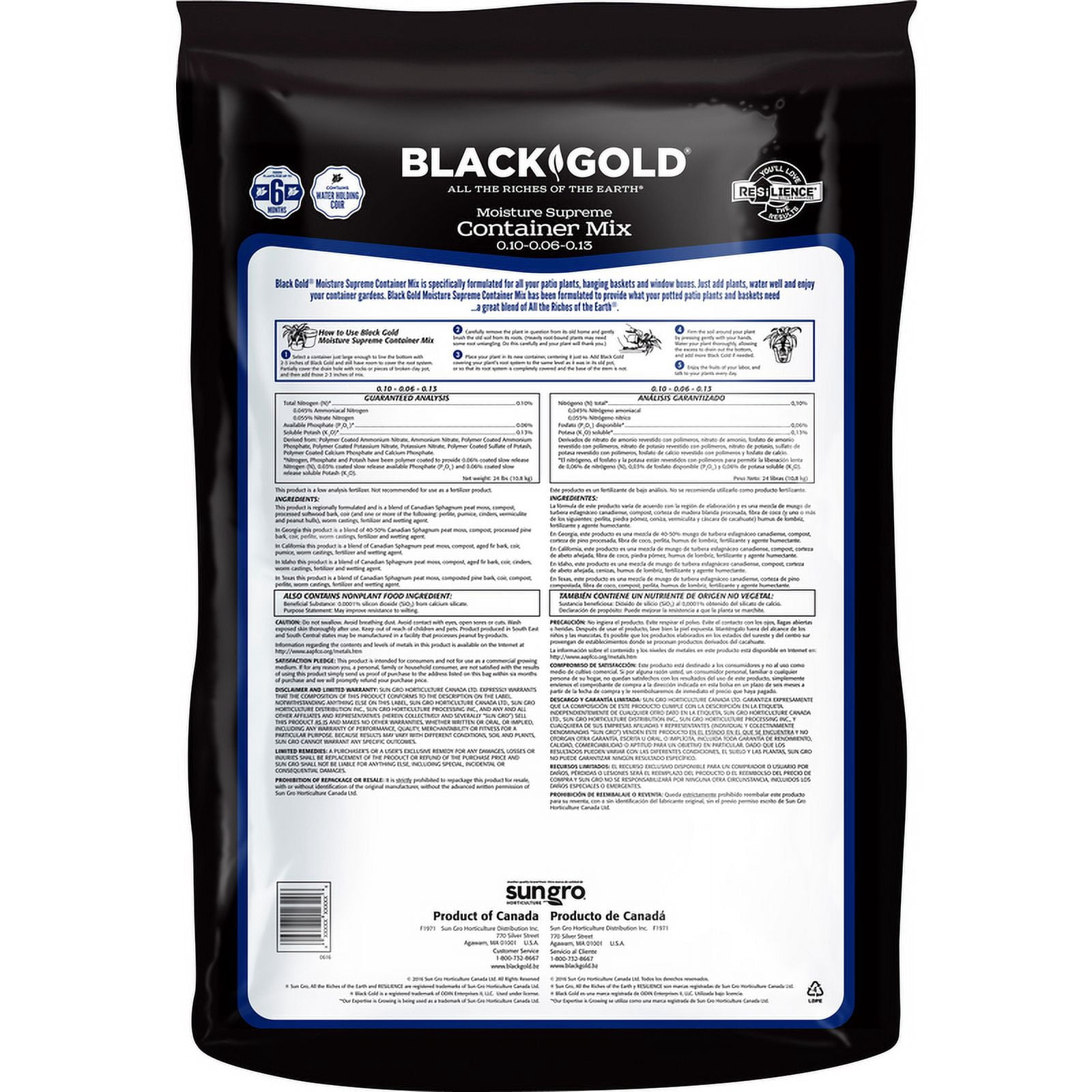 sun gro BLACK GOLD 1413000.CFL002P Container Potting Mix, 2 cu-ft Coverage Area, 40 Bag