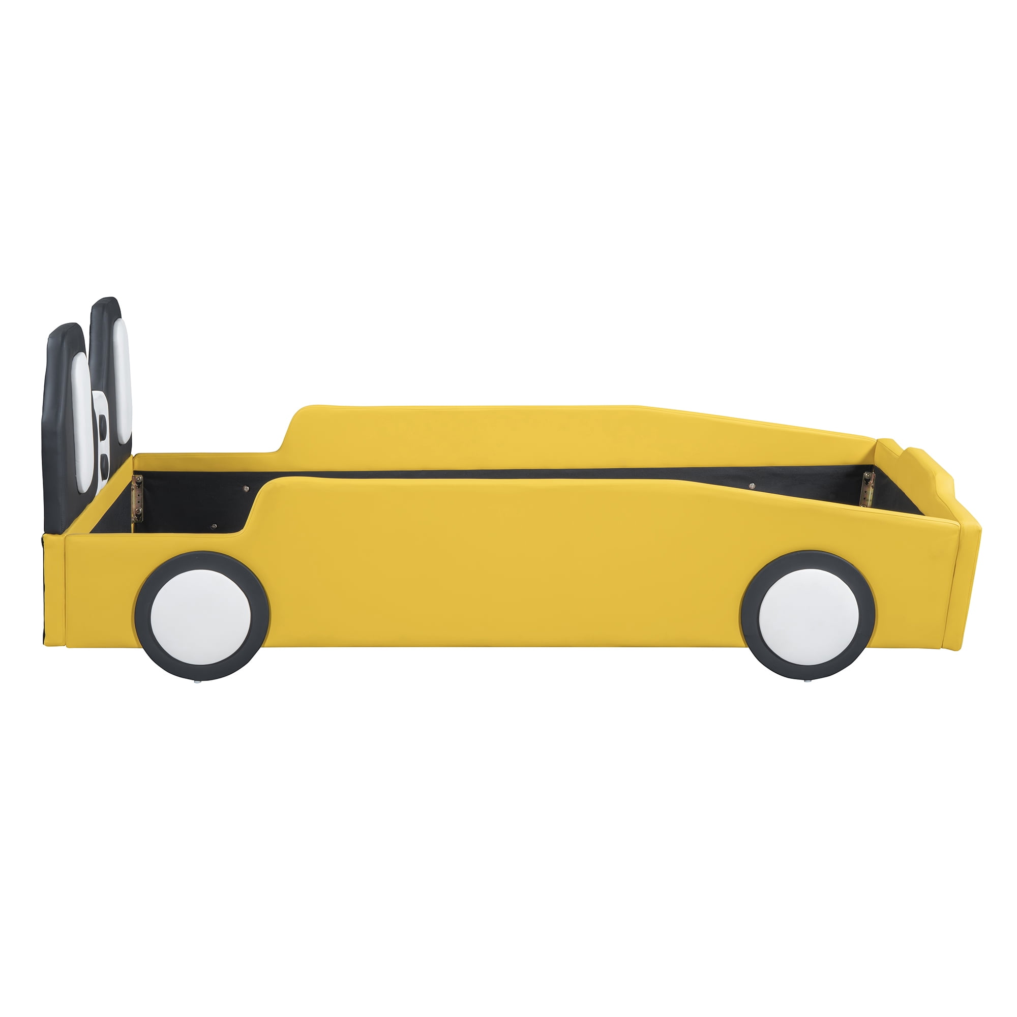 Bed Frame Twin Size Race Car-Shaped Platform Bed with Wheels,Yellow