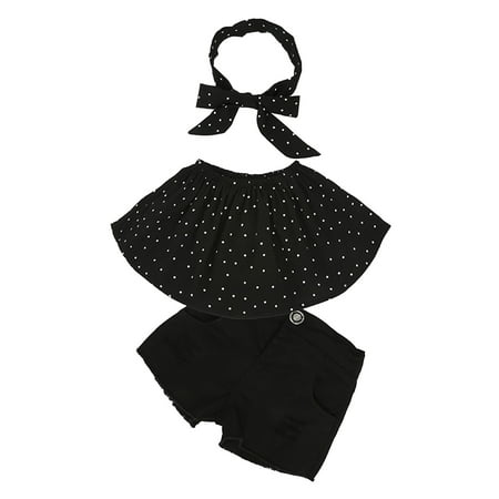 

Baby Girls Outfits Sets Off Shoulder Fashion Dots Printed Top Jeans Shorts Hairband 3pcs Kids Children Spring Summer Cute Fashion Leisure Outwear Suit