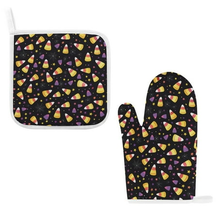 

ZZZHY Halloween Candy Corn Starry Sky-545 Oven Mitts and Pot Holders Sets Heat Resistant Oven Gloves Cute Kitchen Mitts for Oven 2-Piece Baking Gloves Set for Cooking Grilling Baking